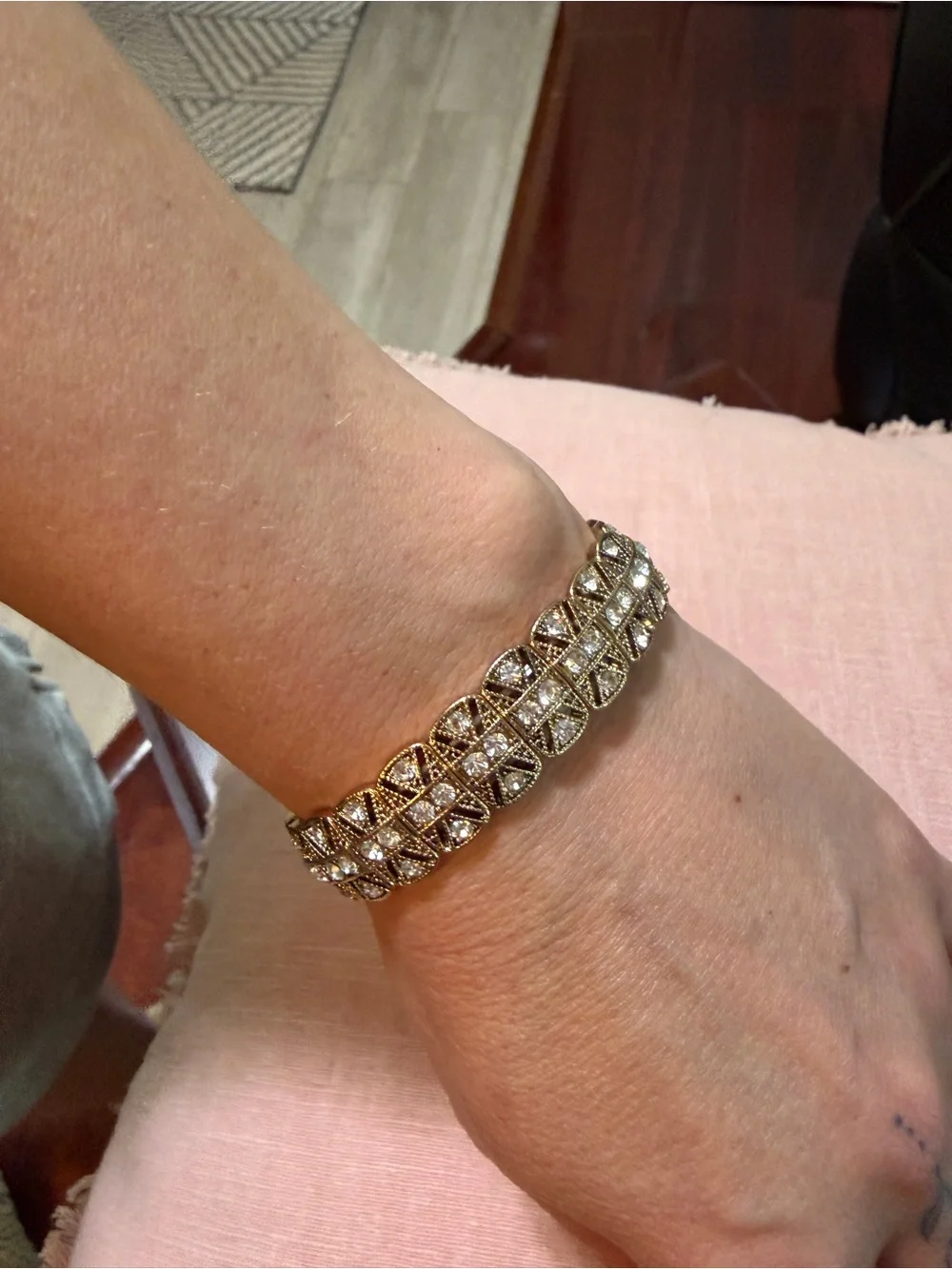B2G1 FREE Gold Tone Rhinestone Crystal Stretch Bracelet Set Vintage Style